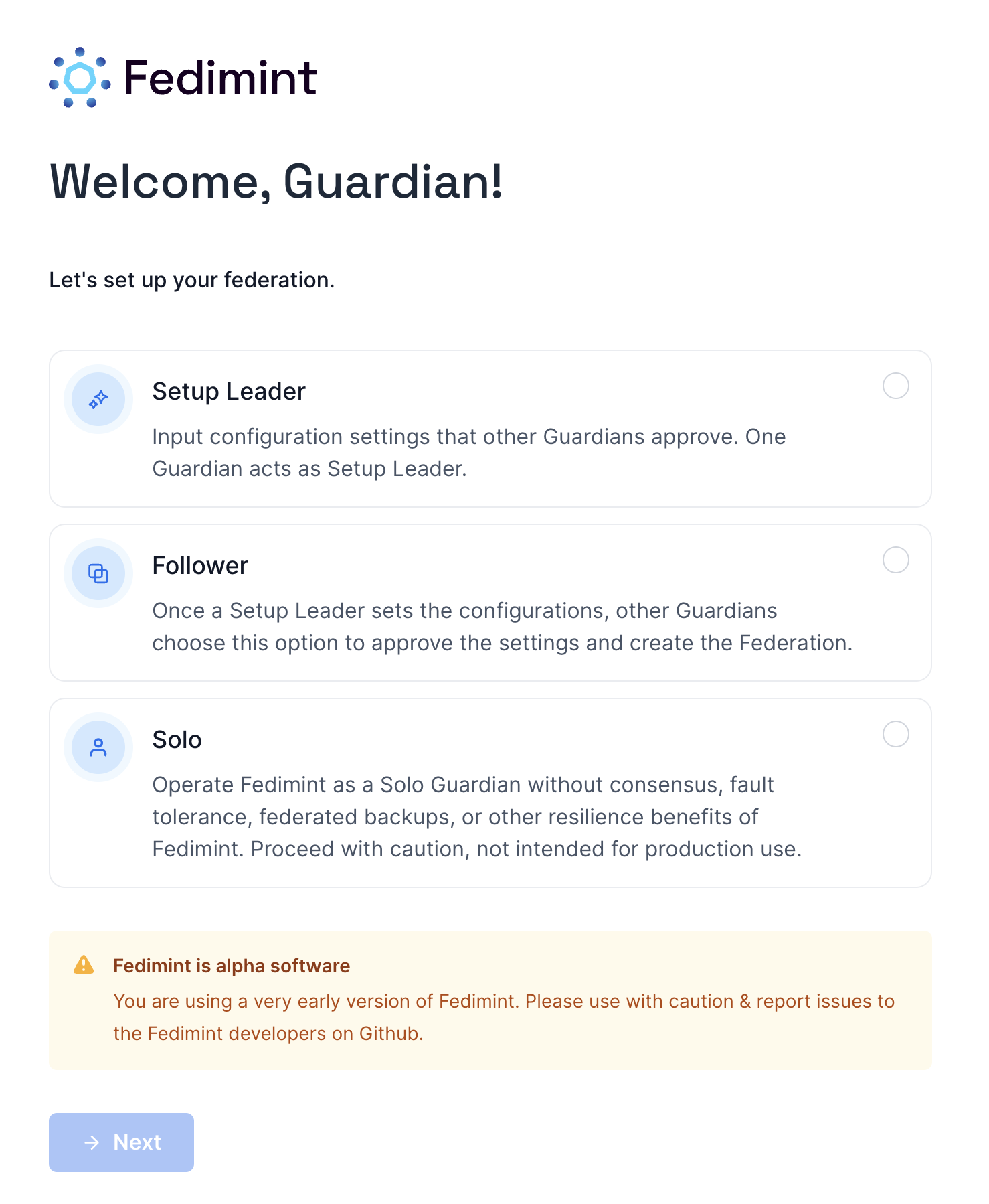 Guardian Setup Page